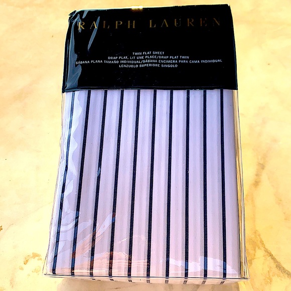 RALPH LAUREN PRESCOT STRIPE TWIN NAVY FLAT SHEET